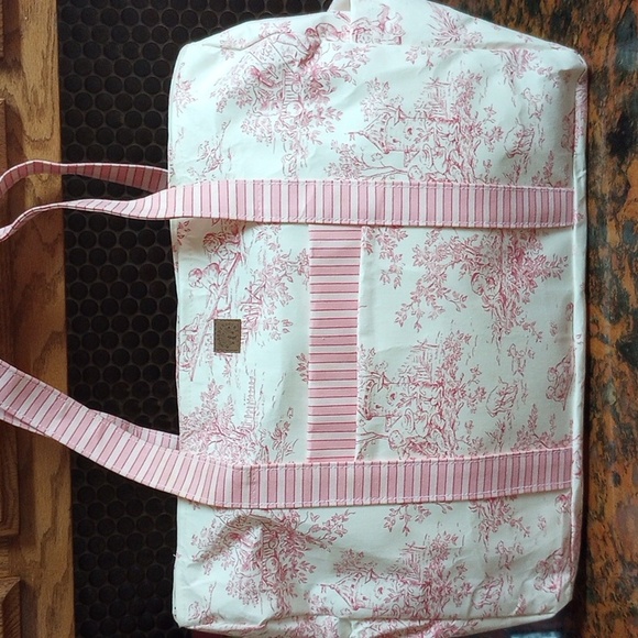 Handbags - Vintage Style Toile Pink and White Large Zipper Bag